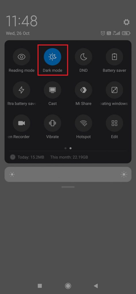 Tap on the Dark Mode icon