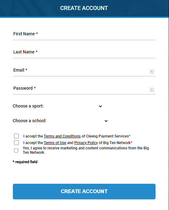 Enter your account details to sign up with Big ten Plus subscription