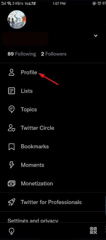 Select Profile option