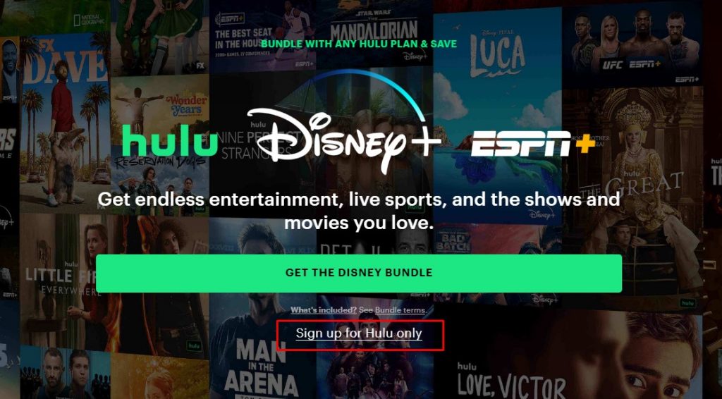 Hulu home page sign up