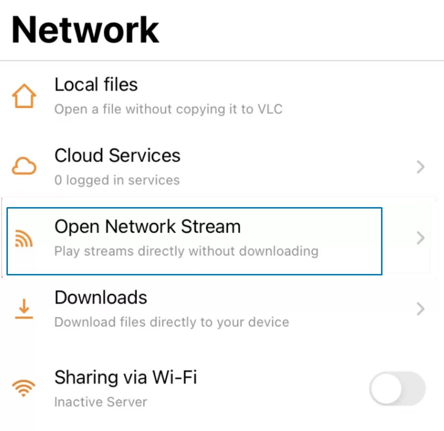 open network stream to add IPTV url and chromecast