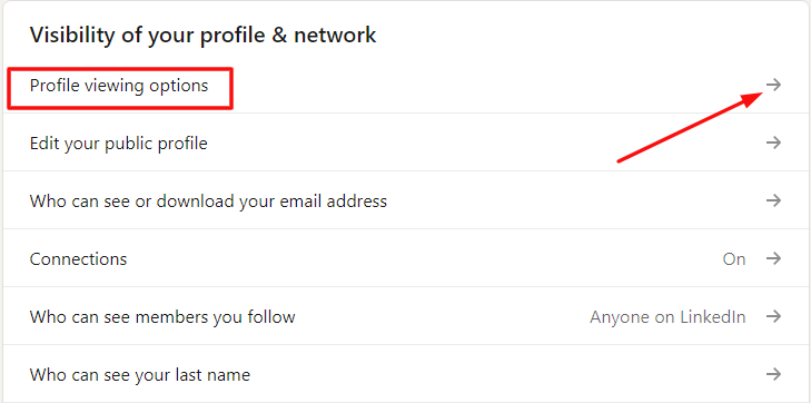 Click on Profile viewing option to turn Private mode on linkedin