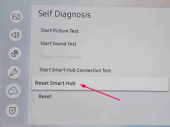 Click Reset Smart Hub on Samsung TV