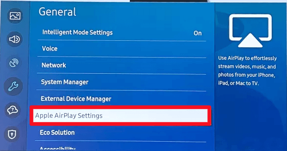 Click Airplay option on Samsung TV settings