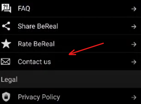 Click Contact us option on the profile settings