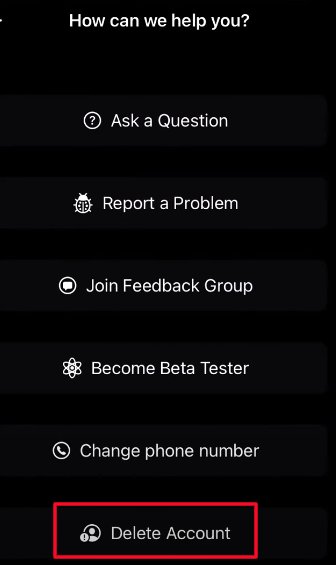 Select Delete account on the BeReal app
