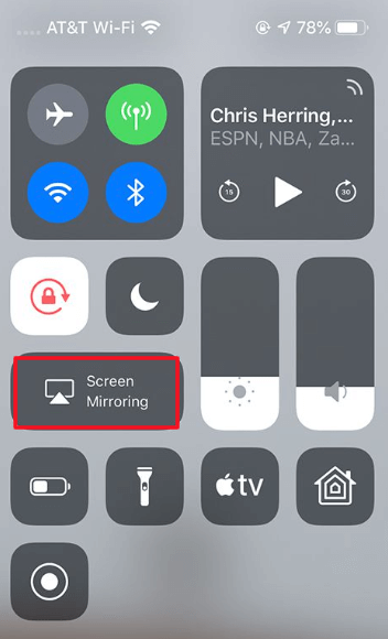 Select Screen Mirroring option from Control center