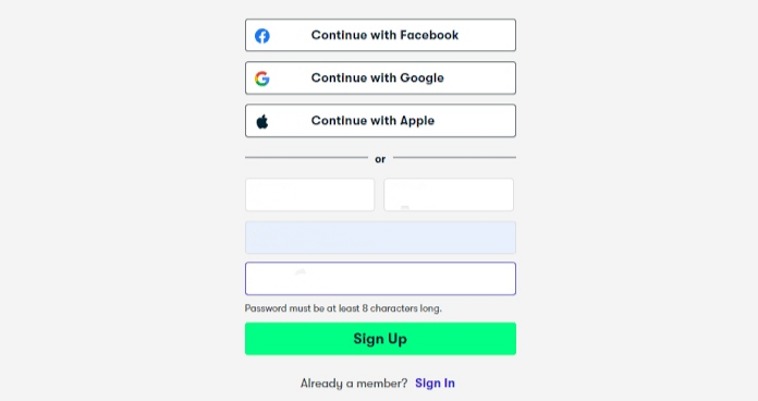 choose any of the Sign Up method