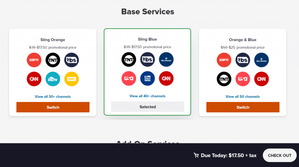 Sling TV Free Trial- choose the subscription plan 