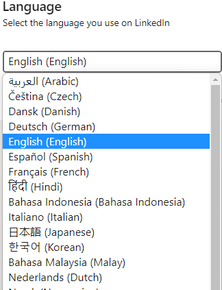 Select any language form the list