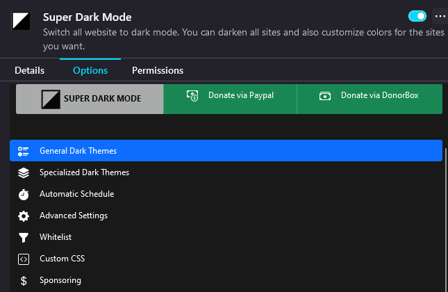 Super Dark mode extension for Firefox