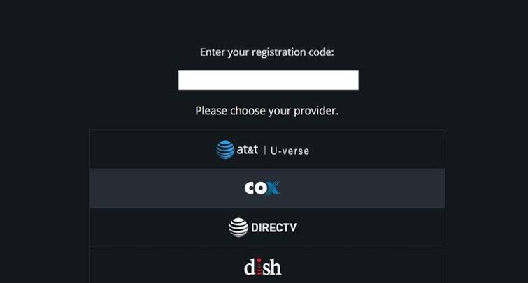 Enter the code and select the Service provider.