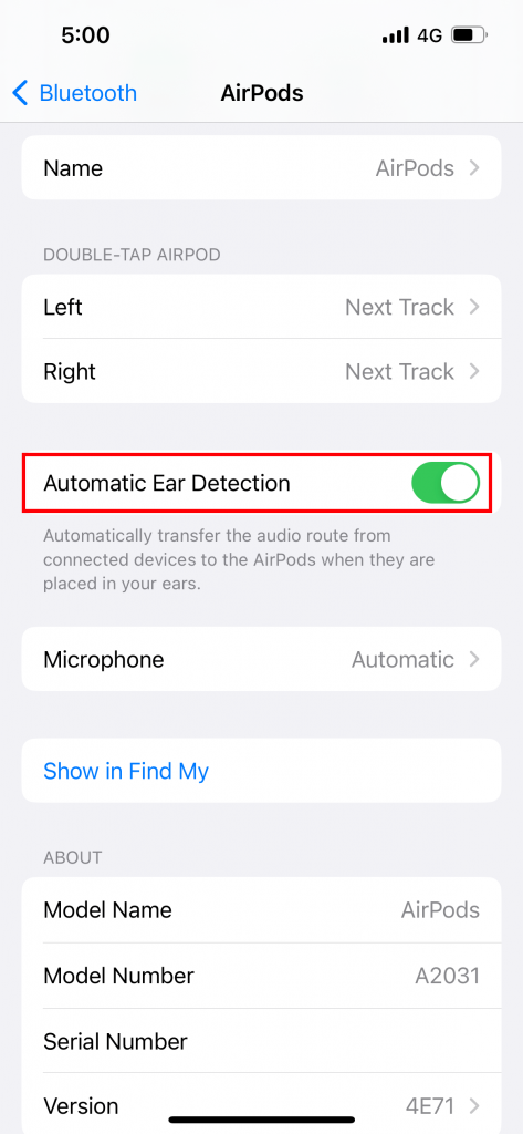 Disable Automatic Ear Detection