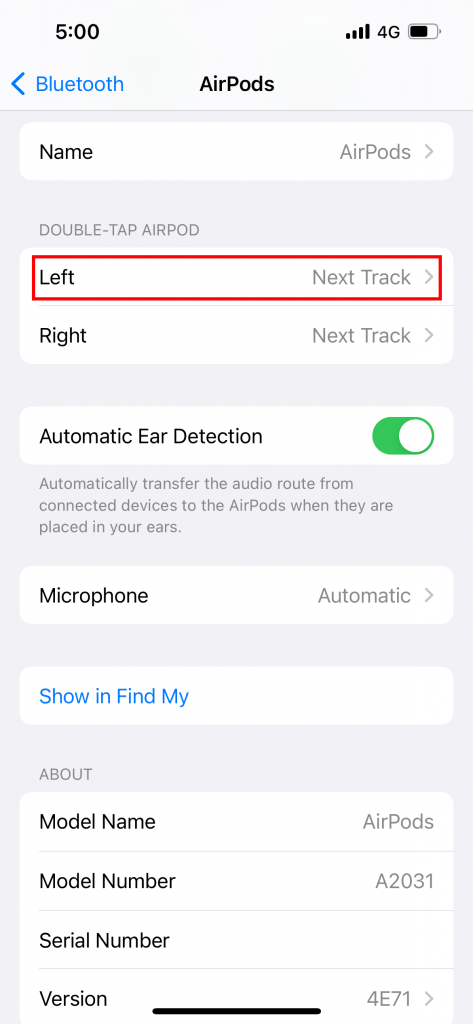 tap Left Airpod