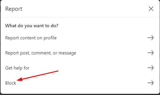 Click Block option to block a LinkedIn profile