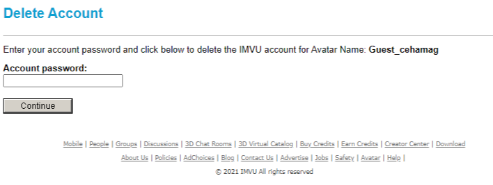 how to delete imvu account