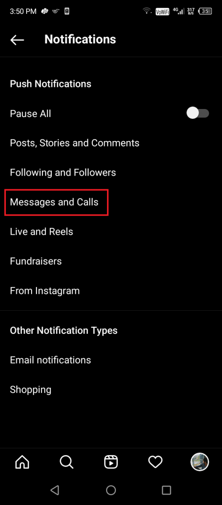 Instagram messages and calls