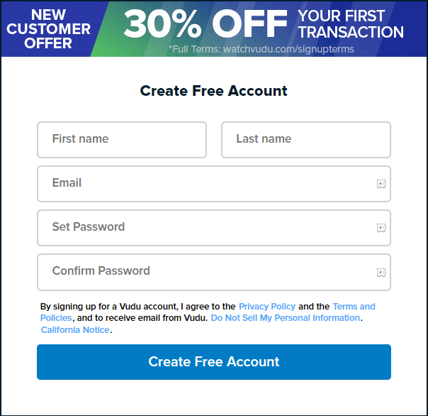 Steps to sign up on Vudu for free