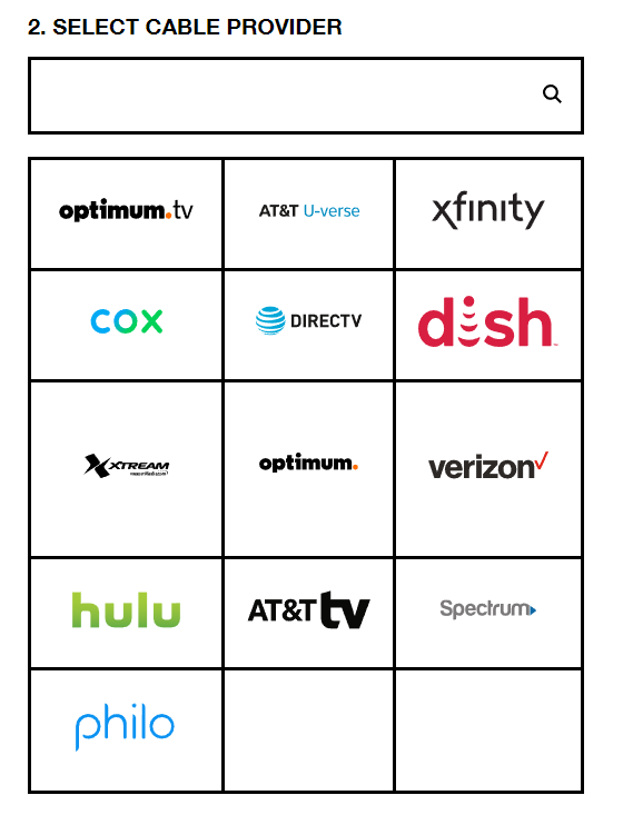 Choose the TV provider