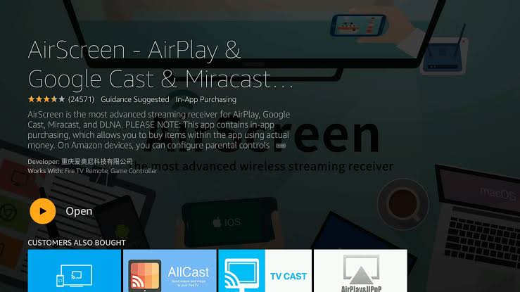 click Open to launch AirScreen 