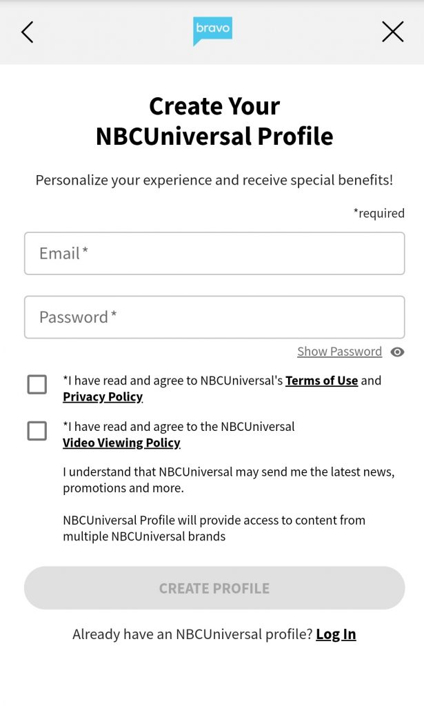 Agree to the NBCUniversal's Terms of Use and Privacy Policy