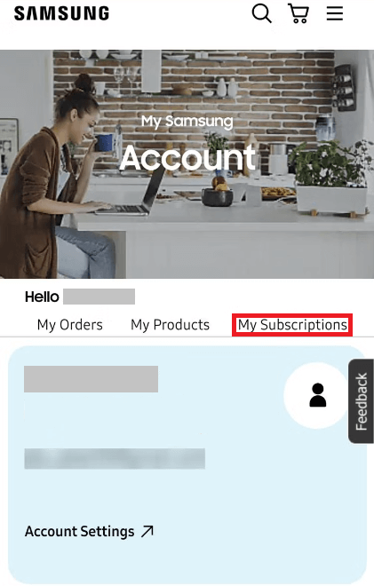click on the My Subscriptions tab to Cancel Samsung Care Plus Subscription
