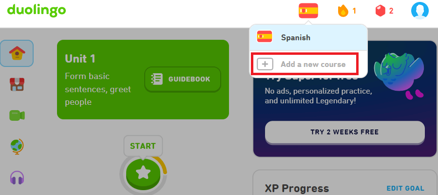 Click on Add a new course option