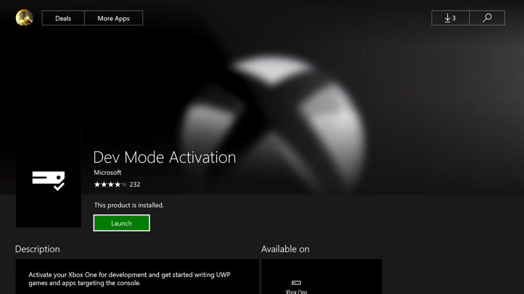 
Developer Mode on Xbox One- Laucnht eh app