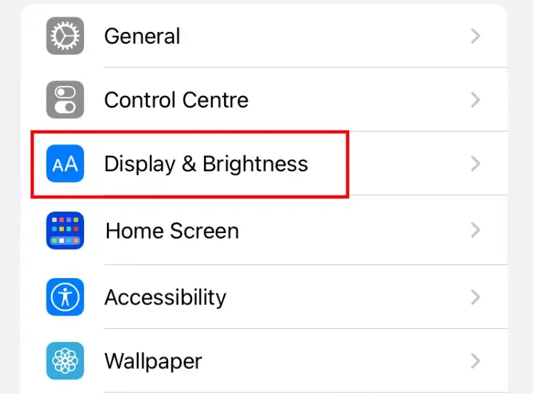  Select the Display & Brightness option