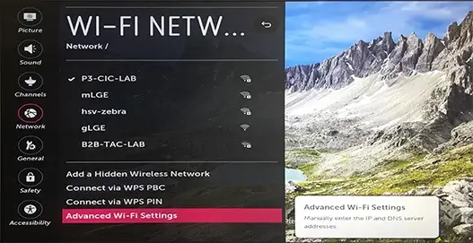  Select the Advanced WIFI Settings option to Find MAC Address on LG TV 