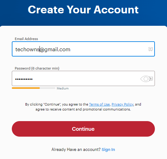 create your new account to Get Fox Nation Free Trial