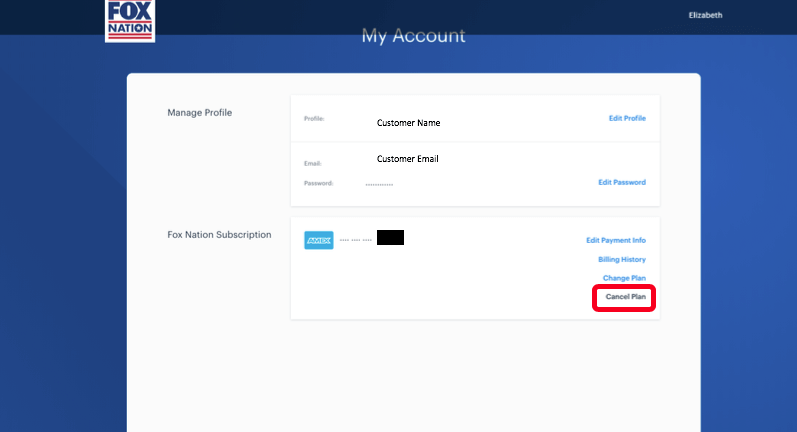 Click on the Cancel Plan option to Cancel Fox Nation Free Trial