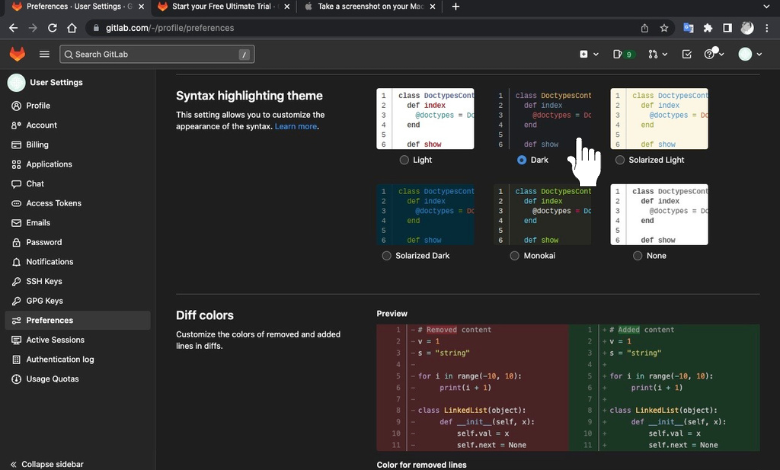 Under Syntax highlighting theme choose Dark