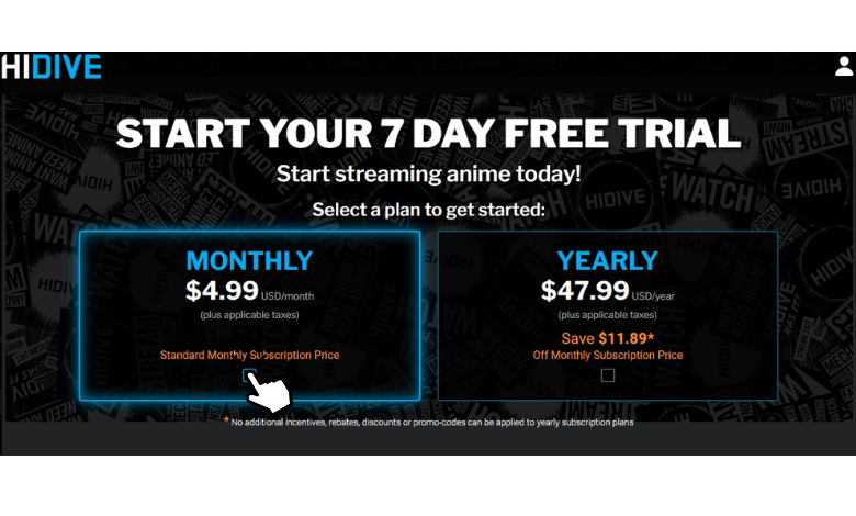 Choose your Hidive membership plan for free trial