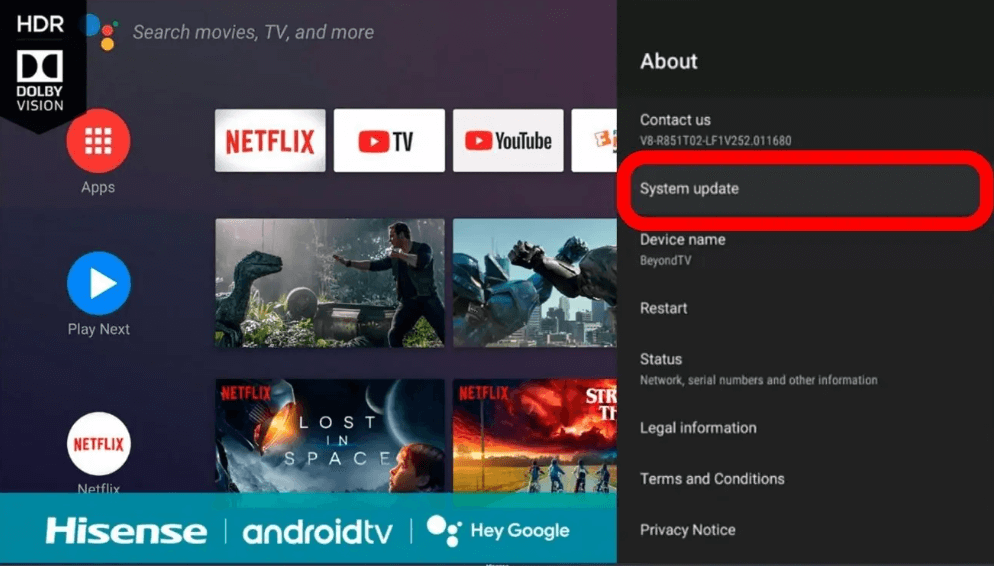 Select the System update To Update Hisense Smart TV