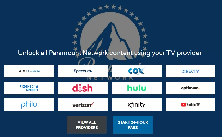 Paramount Network supported TV Providers
