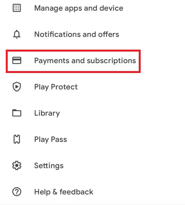 Select the Payments and Subscriptions