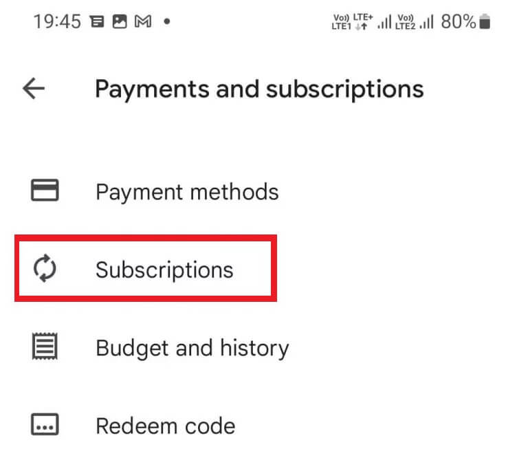 Choose the Subscriptions option