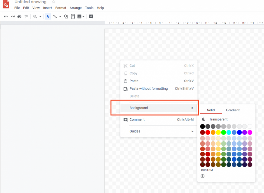 Select Background and choose colour  to Change Background on Google Drawing 