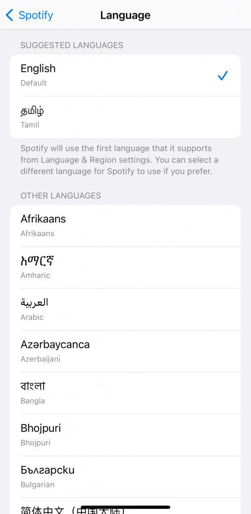 select the language to change on Spotify