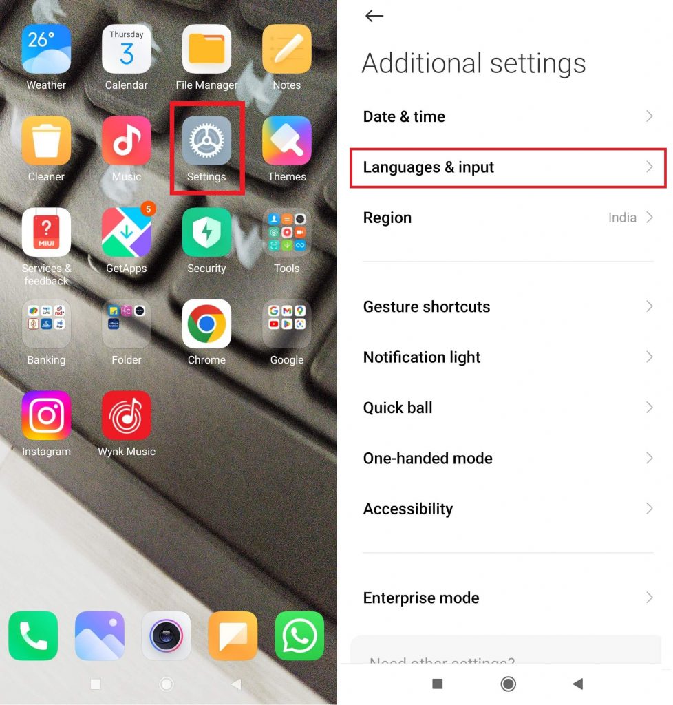 Tap on the Languages & input on Android phone