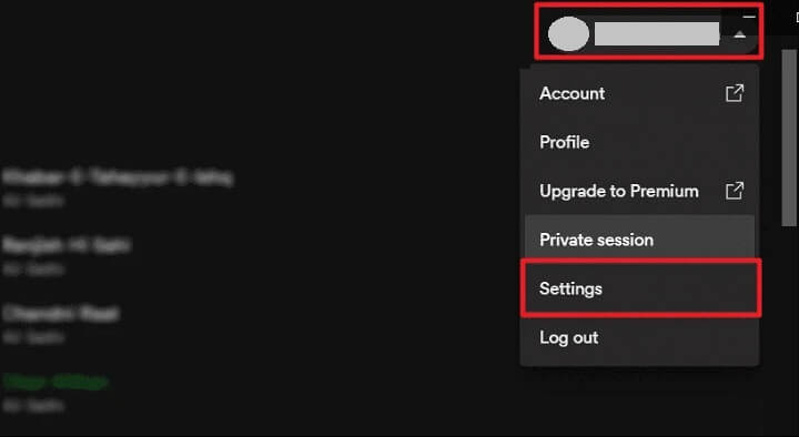 Select Settings from the drop-down menu list