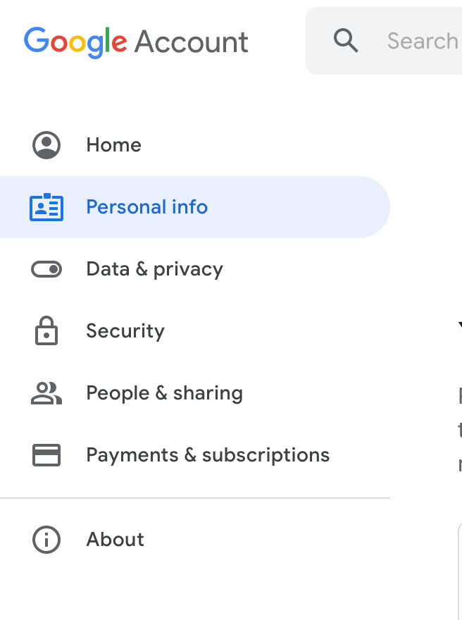 How to Change Your Name on Google Meet- Select Personal info 