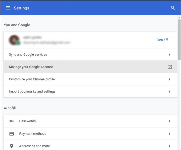 choose Manage your Google Account option