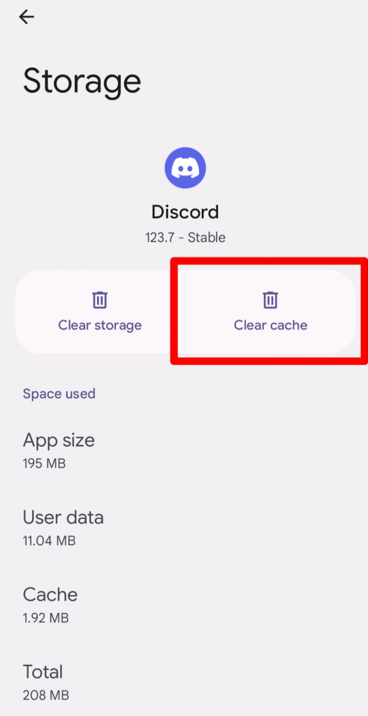 tap Clear Cache to Clear Discord Cache