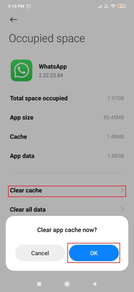 Click Clear Cache → Ok
