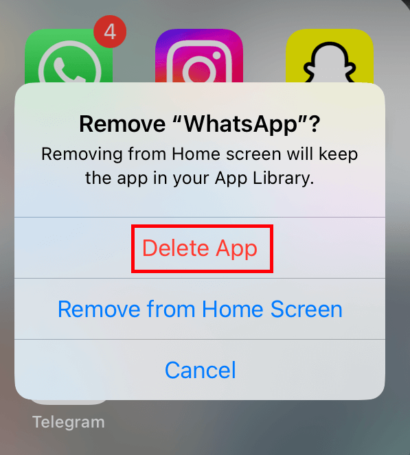 Delete the app to Clear WhatsApp Cache