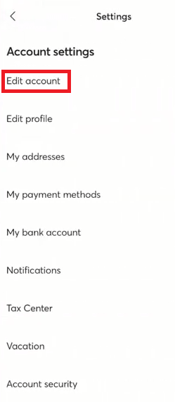 click on the Edit account option