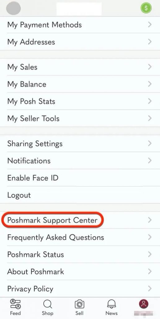 select the Poshmark Support Center option