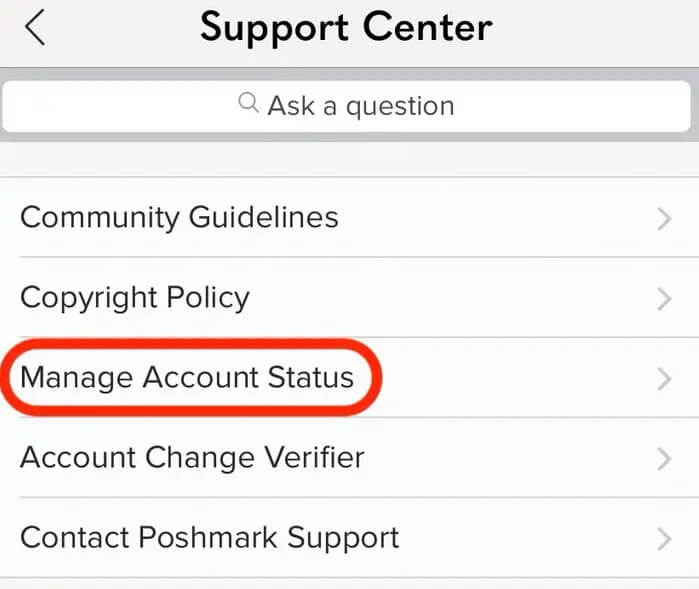 tap on the Manage Account Status option.